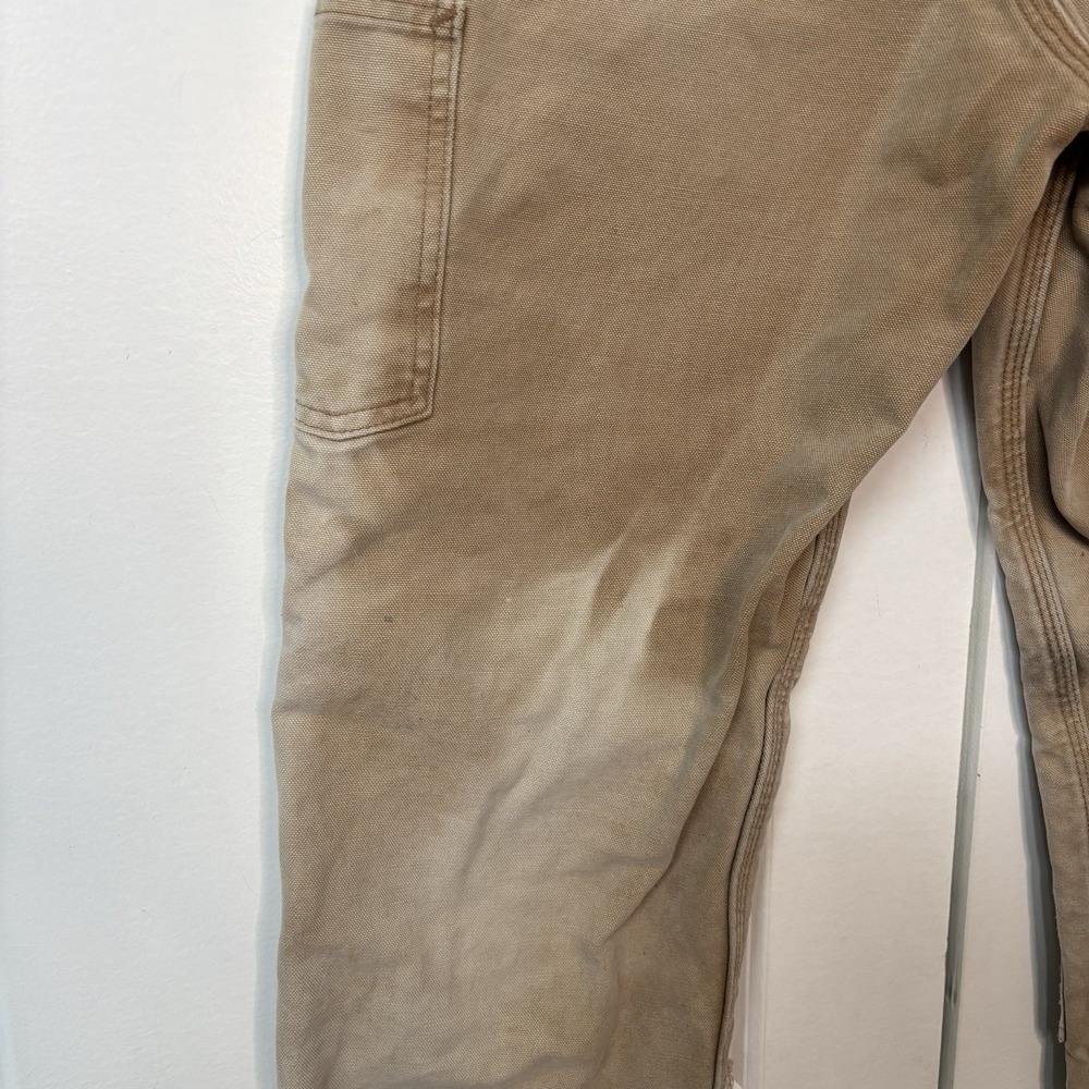 Vintage Carhartt Original Dungaree Fit Pants Mens Tan Flannel Lined Distressed - Picture 8 of 15